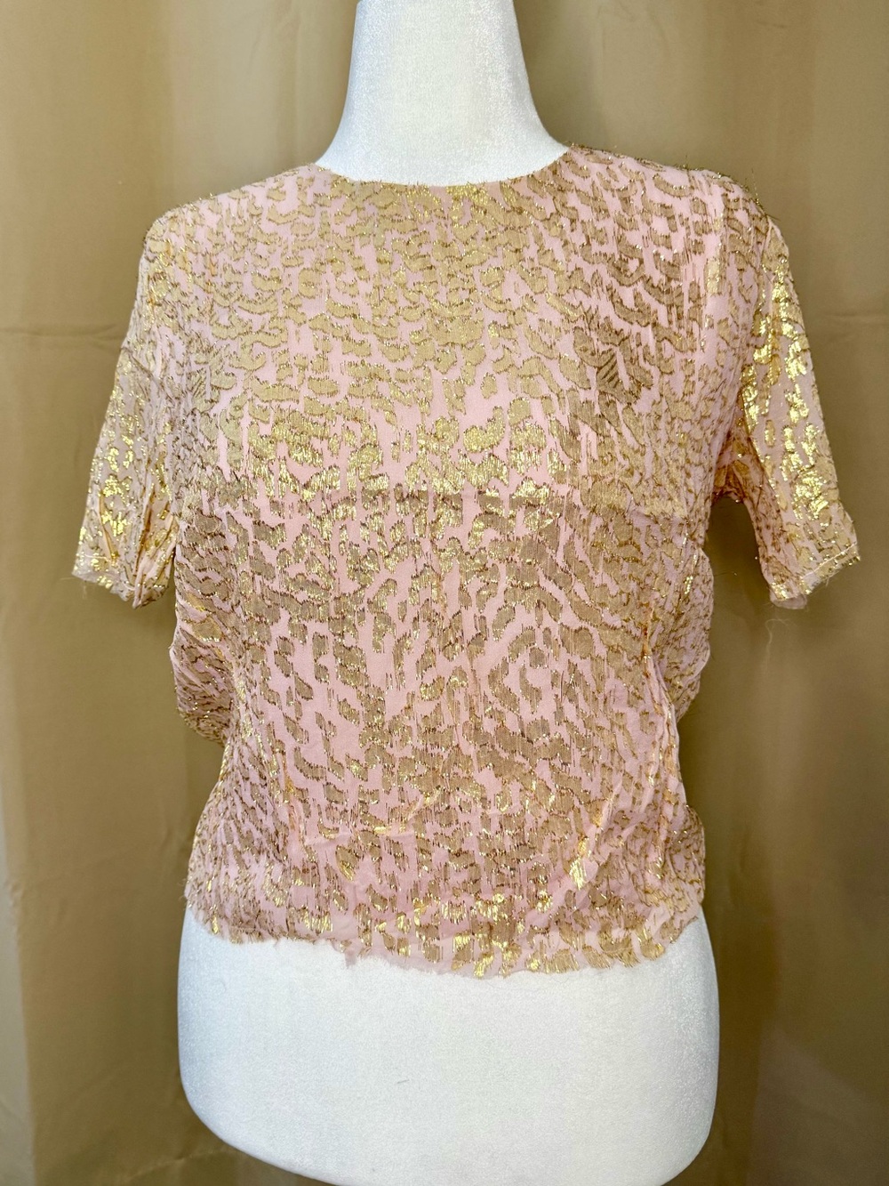SILK Pink & Gold Short-Sleeve Top with Golden Metalis Accents
